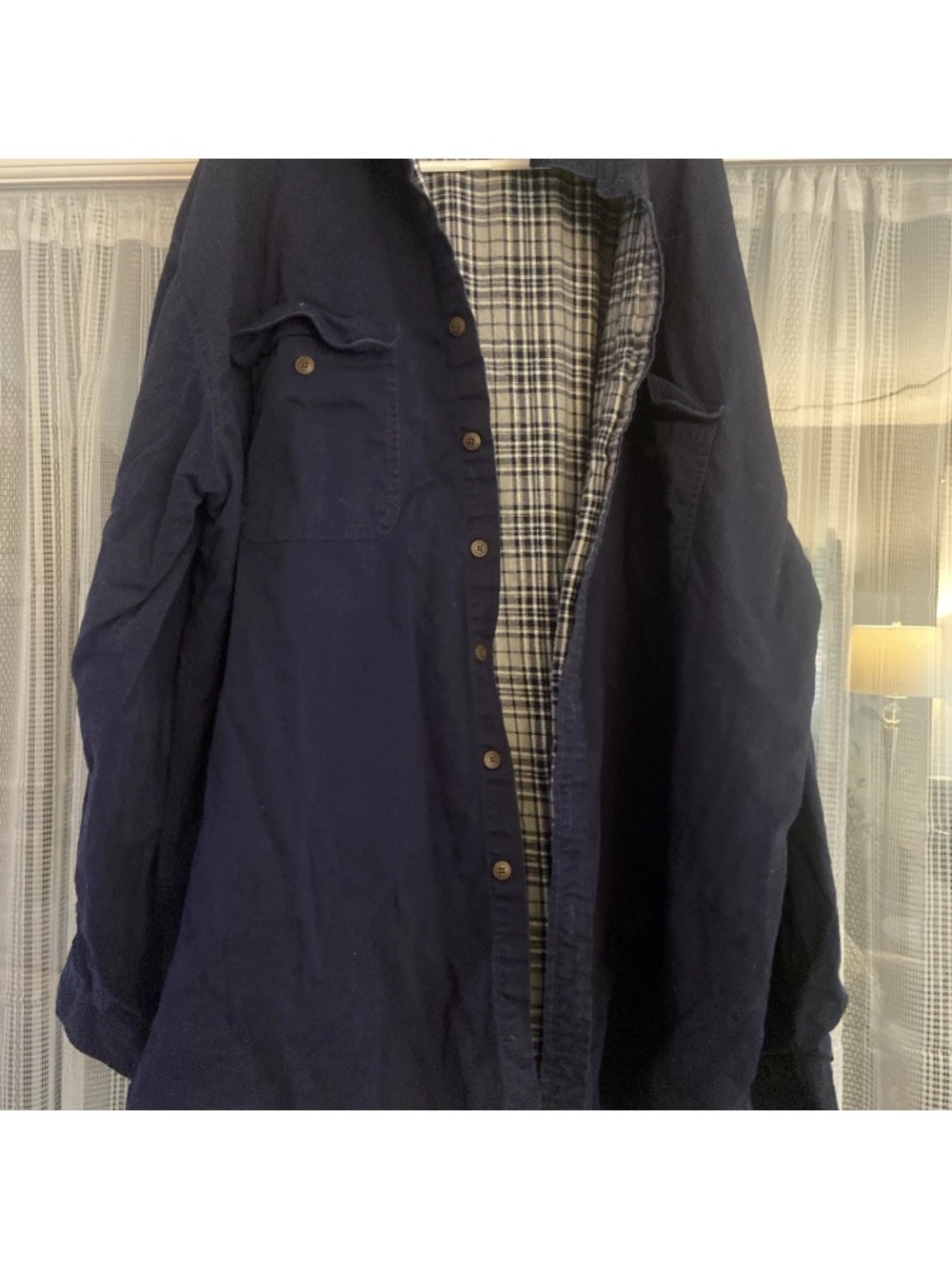 St. John's Bay Navy Button-Front Shirt/Jacket with Plaid Lining